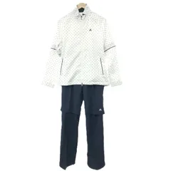 良好 adidas アディダス  セットアップ サイズ:L  ホワイト/ネイビー  レディース レインウェア 水玉 ドット 半袖＆長袖