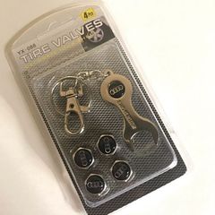 アウディ　エアバルブキャップ 4個セット＆キーホルダー型工具セット シルバーカラー