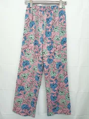◇ ⊂ Market マーケット 花柄 バティックプリントストレートパンツ サイズL ピンク ブルー グリーン系 レディース E  【1506110014252】