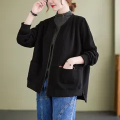 ☆ ブラック ☆ Lサイズ ☆ ジャケット kcoat887 アウター ブルゾン レディース ジャケット スウェット カーディガン フードなし パーカー トレーナー ファスナー 羽織り 大きめ 体型カバー ゆったり ポケット 秋冬 秋 冬 シンプル カジュアル