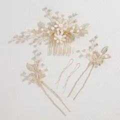 【在庫処分】和装用 ヘアアクセサリー ヘアアクセサリー パーティー 入学式 浴衣 成人式 卒業式 発表会 着物 二次会 披露宴 結婚式 髪飾り 髪飾り ウェディング 手作り 和風 ヘッドドレス クリスタル かんざし 合金製 花嫁 花モチーフ 木の葉 ゴールド 
