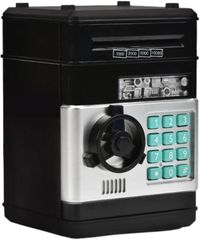 ideastore 貯金箱 ダイヤルロック ATM 金庫 鍵付き おもしろ(ブラック,  13.3x13.5x19.5cm)