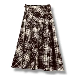 INGEBORG インゲボルグ チェック柄ラップスカート ロングスカート バラ柄 巻きスカート フレア ローズ ウール フリンジ レディース ブラウン サイズM 秋 ピンクハウス 久喜倉庫店 K177H