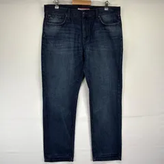 古着 トミーヒルフィガー TOMMY HILFIGER デニムパンツ ストレート 5ポケット ワンポイントロゴ ジーンズ ジーパン 長ズボン w36 L32  ブルー メンズ