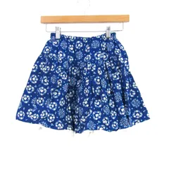 メゾピアノ フレアスカート 花柄 レース ボトムス キッズ 女の子用 140サイズ ブルー×ホワイト Mezzo Piano 【中古】