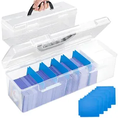 Yoimize ロングカードボックス 5枚仕切り板付き 手持ちトレカケース ポケカケース カードケース透明 大容量 ストレージボックス 横入れ 縦入れ 約200枚トップローダー/1000枚tcg収納可能 ポケカ/遊戯王/デュエマ/各種カードゲーム対応(35 0