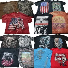 古着卸 まとめ売り 大判プリント 半袖Tシャツ 15枚セット (メンズ M /L /XL /2XL /3XL ) スカル アメリカ ウルフ 中古 古着 NB9457