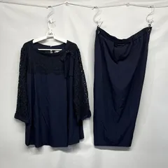 レディース ブラウス パンツ ネイビー レース 2点セット 8L☆CTR-35☆