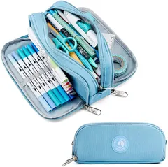 KALIDI ペンケース おしゃれ 大容量 筆箱 多機能ペン袋 帆布 男の子 スカイブルー( Blue)