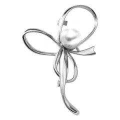 【シルバー×ワンサイズ】[Cream dot. クリームドット公式]  ブローチ フォーマル 卒業式 卒園式 入学式 入園式 ママスーツ コサージュ リボン メタル パール 一粒 華やか ピン 上品 エレガント 大人