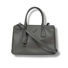 プラダ　PRADA ガレリア　2WAY ミニトートバッグ　ショルダーバッグ　サフィアーノレザー　ライトグレー　灰色