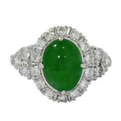 本物 ヒスイ ダイヤモンド Pt リング 指輪 12.5号 プラチナ グリーン アクセサリー ジュエリー 中古 【フォロー割】