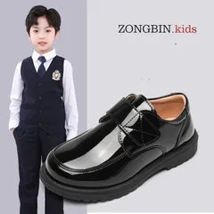 フォーマルシューズ 男の子 キッズ 子供靴 シューズ フォーマル 黒 入学式 結婚式 発表会 ローファー マジックテープ 軽量 VfFD597