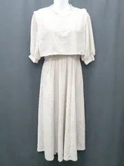 ◇ w closet ダブル スタンドカラー ワッフル カジュアル 五分袖 ロング ワンピース サイズF ベージュ レディース P  【1407260030423】