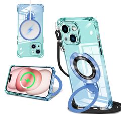 新品 iPhone 15 用 ケース クリア MagSafe対応 リング付き ネック ショルダー アイフォン15 縄掛けケース 透明 肩掛け 斜めかけ 韓国 可愛い 縄掛け カバー 丸型スタンド付き マグネット搭載 縦横両対応 耐衝撃 ワイヤレス充電 ストラッ