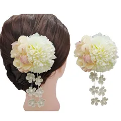 和装 髪飾り 浴衣 卒業式 和装 成人式 和風 結婚式 七五三 パーティー 謝恩会 お正月 花火大会 花 ドライフラワー 髪留め ヘアアクセサリー (Yellow)