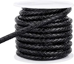 OLYCRAFT 5m 牛革紐 革ひも レザーコード 編み紐 皮紐 丸紐 太さ5mm アクセサリーパーツ ネックレス ブレスレット 手作り用品 DIY用 ジュエリーコード ブラック( ブラック,  太さ5mm)
