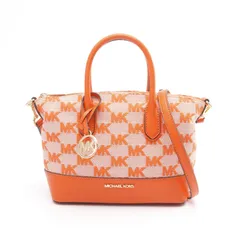 マイケルコース Michael Kors ハンドバッグ ハイド シグネチャー スモール サッチェル クロスボディ オレンジ キャンバス レザー 2wayショルダー レディース Used A