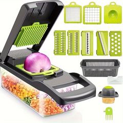 ロミオ 16-in-1 野菜チョッパー 8枚の刃 容器 ピーラー フィルター付き ポータブルキッチンカッター 玉ねぎ ニンジン にんにく用 クリスマスギフト