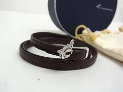 ■美品■ 4℃ ヨンドシー レザー 3連 ロング ブレスレット アクセサリー レディース ブラウン系×シルバー系 DK0412