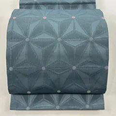 袋名古屋帯 美品 優品 麻の葉 青灰色 化繊 【中古】