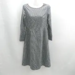 ◇ Θ NATURAL BEAUTY BASIC ストライプ 長袖 ロング丈 ワンピース サイズ M グレー系 レディース E  【1502030048490】