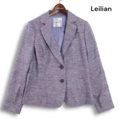 Leilian レリアン 秋冬★ F.LLI CERRUTI シルク ウール ツイード テーラード ジャケット Sz.9 レディース ネイビー 日本製
