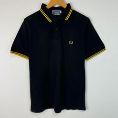 FRED PERRY フレッドペリー イングランド製 ポロシャツ 半袖 ワンポイントロゴ ロゴ刺繍 シンプル バイカラー ブラック イエロー Sサイズ メンズ 古着 トラッド