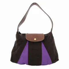 ロンシャン LONGCHAMP ル プリアージュ ワンショルダー ハンド バッグ 手提げ 肩掛け レザー ナイロン ロゴ 茶 ブラウン 紫 パープル /FF ■GY18