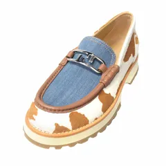 未使用 フェンディ FENDI オーロック ズッカ ローファー ハラコ レザー シューズ デニム "O'Lock loafers" FFロゴ アニマル柄 9 （28cm） 茶 白 青 シルバー メンズ ▽１のサムネイル