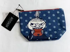 【新品】リトルミイ デニムポーチ ドット柄 ティッシュポケット付き 化粧ポーチ 小物入れ マチあり 内側レッド コスメポーチ 北欧デザイン レディース かわいい バッグインバッグ