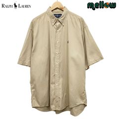 ラルフローレン Ralph Lauren ボタンダウンシャツ 半袖 ワンポイント刺繍 ベージュ サイズ：メンズ XL ショートスリーブ 古着 【中古】