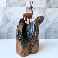 木彫り オブジェ 鹿 しか シカ 美術品 彫刻 工芸品 ダイナミック 置き物 飾り物 インテリア
