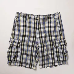 90's 00's ラルフローレン ポロジーンズ マドラスチェック コットン カーゴショーツ 紺×白 (36) インド綿 90年代 00年代 旧タグ オールド　アメリカ古着 USED  ビンテージ ヴィンテージ