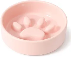 Acitive 心 早食い防止 食器 犬 猫 皿 凹凸 餌入れ 陶器 フードボウル ペット ダイエット(サクラピンク)