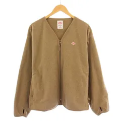 ダントン DANTON フリースジャケット ノーカラー アウター ジップアップ ストレッチ 裏地メッシュ ロゴ ワンポイント M 茶 ブラウン /BB