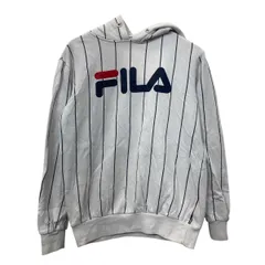 FILA プリントスウェット パーカー XXS ホワイト ネイビー レッド フィラ プルオーバー ビッグプリント ストライプ a709-6476