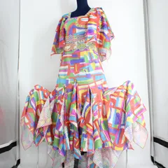 【美品 社交ダンス衣装】ワンピースドレス 青 ブルー 水色 黄色 イエロー 紫 パープル 金 ゴールド 白 ホワイト 赤 レッド 緑 グリーン ビーズ