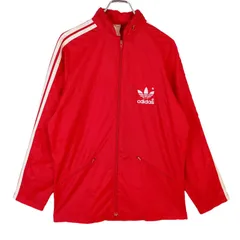 アディダスadidasナイロンジャケットフーディジャンパートラックジャケットウィンドブレーカー袖ライン3本線スリーストライプトレフォイルロゴ赤レッド白ホワイトvintageヴィンテージ40524