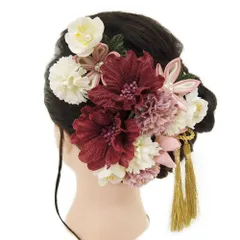 髪飾り 成人式 つまみ細工 水引 赤 振袖 前撮り 袴 浴衣 夏祭り 花火大会 2点セット 白 ゴールド ちりめん 房付き 組紐 和柄 No.9-4035