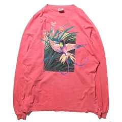 90's USA製 アニマル プリント コットン ロングスリーブ Tシャツ (XXL) ピンク系 ロンT 動物 鳥 バード 90年代 アメリカ製 旧タグ オールド　アメリカ古着 USED  ビンテージ ヴィンテージ