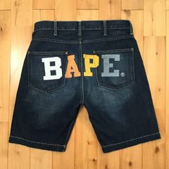 アベイシングエイプ ゴリラパッチ＆ロゴ刺繍セルビッチハーフショート