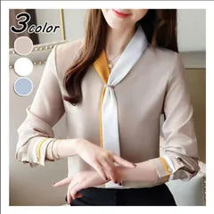 ブラウス レディース きれいめ ボウタイブラウス 40代 春秋新作 長袖トップス 白オシャレブラウス シルク風 シャツ リボンVネック 上品 大