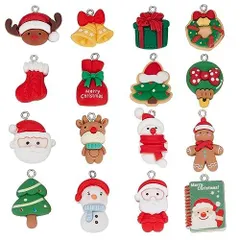 SUNNYCLUE 16種32個 クリスマス チャーム サンタクロース アクリル チャーム サンタ クリスマスツリー チャーム 樹 ツリー 雪だるま パーツ クリスマス靴下 雪 冬 デコパーツ マカロン色 鹿 おおじか レジン チャーム かわいい 鈴 レジン