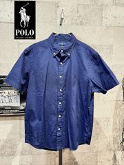 美品 正規品 ポロラルフローレン 半袖 シアサッカー生地 ボタンダウンシャツ M ネイビー POLO RALPHLAUREN