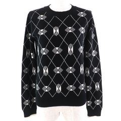 極美品△HERMES エルメス 22SS カシミヤ100％ アーガイル柄 長袖 ニット セーター ブラック ホワイト 40 英国製 レディース