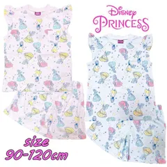 Disney ディズニー プリンセス スーツ パジャマ 部屋着 総柄 ノースリーブ 袖フリル 5分丈パンツ ベビー/キッズ服 ナイトウェア 寝間着 女児 女の子 ギフト お誕生日 お祝い プレゼント (221227530)