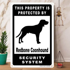 雑貨【Redbone-Coonhound/レッドボーン・クーンハウンド】  Dog ドッグ  犬    メタルポスタ―　Security  セキュリティー 警告  ヤードサイン メタルプレート  ブリキ看板  -178