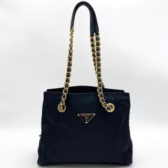 PRADA プラダ ショルダーバッグ ブラック ナイロン×レザー チェーン レディース