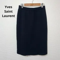 イヴサンローランリブゴーシュ　ブラック　シルク　膝丈　スカート　黒　38 格安 イヴサンローランリブゴーシュ ブラック シルク 膝丈 スカート